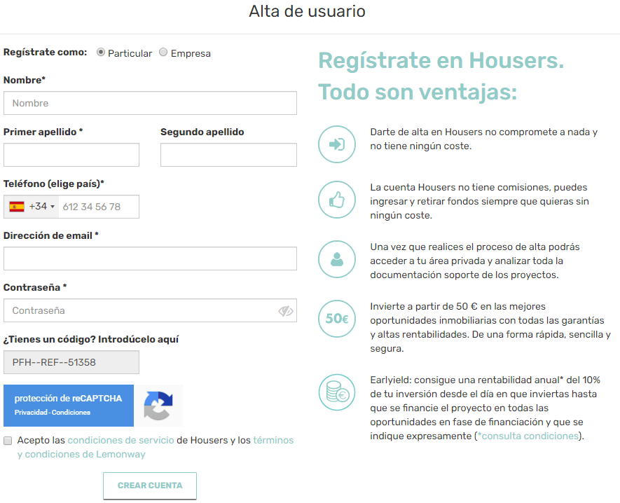 Housers Formulario de registro