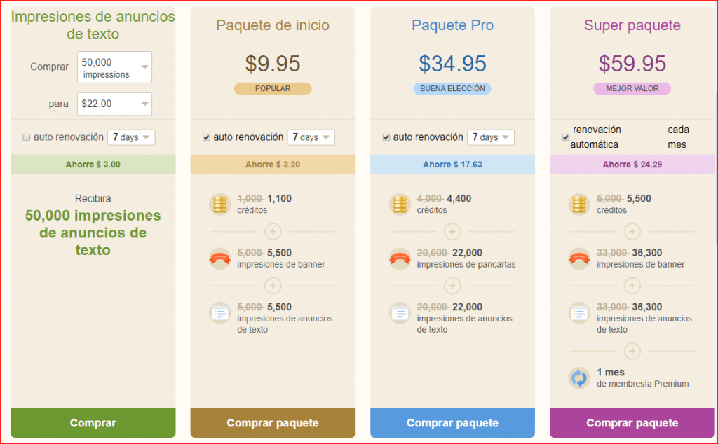 EasyHits4U Comprar impresiones de Text Ads