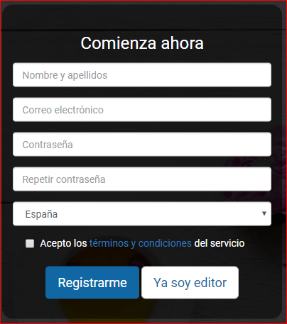 Publisuites Formulario de registro