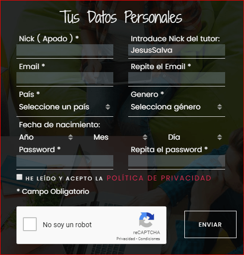 Mudet Formulario de registro