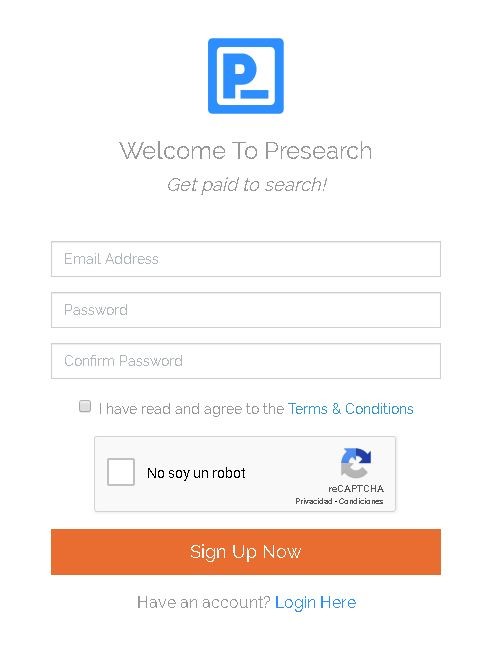 Presearch Formulario de registro