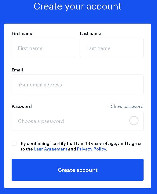 Coinbase Formulario de registro