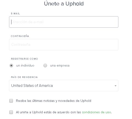 Uphold Formulario de registro